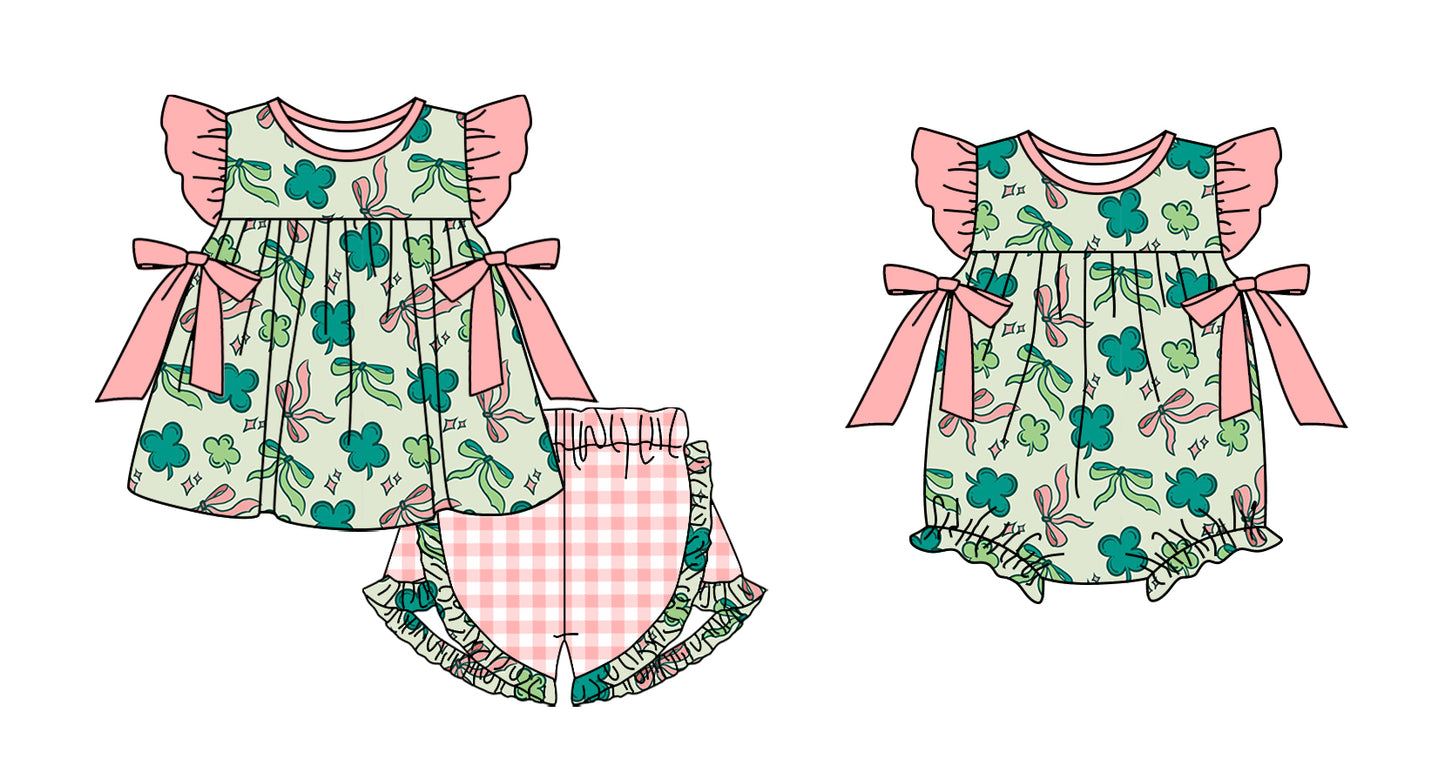 12.4 custom each style moq 5eta 4-6week Sibling Sister bow baby girl short sleeve shorts sets and rompers match design