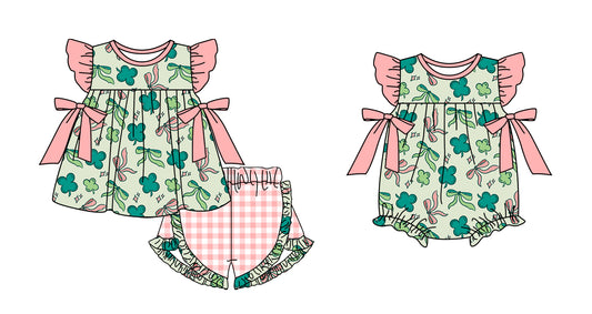 12.4 custom each style moq 5eta 4-6week Sibling Sister bow baby girl short sleeve shorts sets and rompers match design
