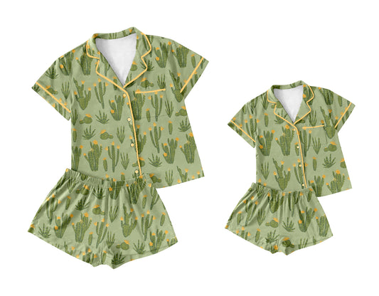 12.10 custom each style moq 5eta 4-6week Sibling Sister catcus baby boys short sleeve shorts sets and adult sets match design