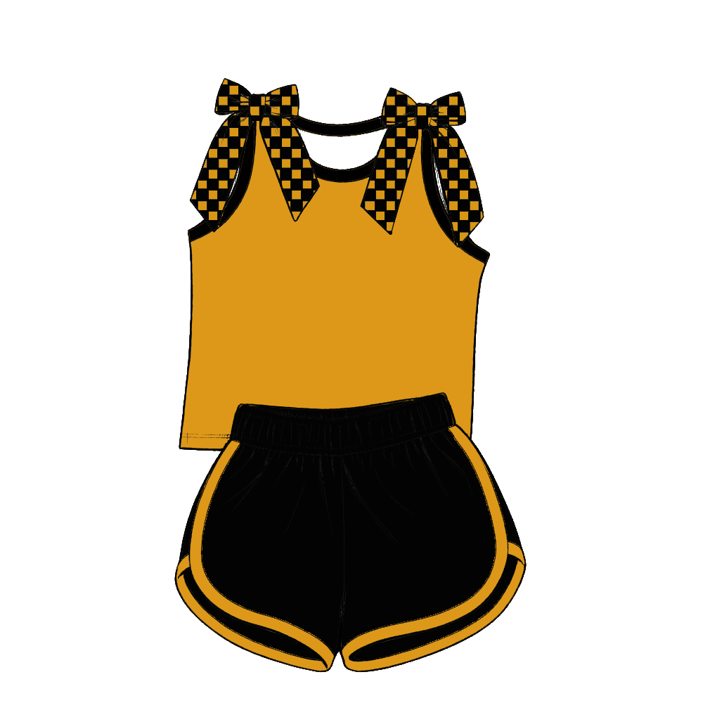 custom moq 5 mix size Baby Girls Bow Sleeveless Black Top Shorts Summer Casual Clothes Set
