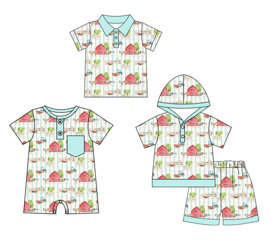 11.23 custom each style moq 5eta 4-6week Sibling Sister farm baby boy short sleeve shorts sets and boy romper and top match design