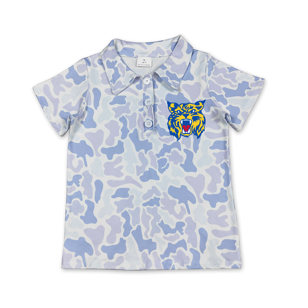 Custom moq 5 mix size milk silk summer teams Toddler Boys Short Sleeve Light Blue Camo Polo Shirts Top