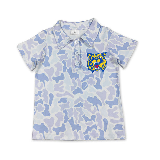 Custom moq 5 mix size milk silk summer teams Toddler Boys Short Sleeve Light Blue Camo Polo Shirts Top