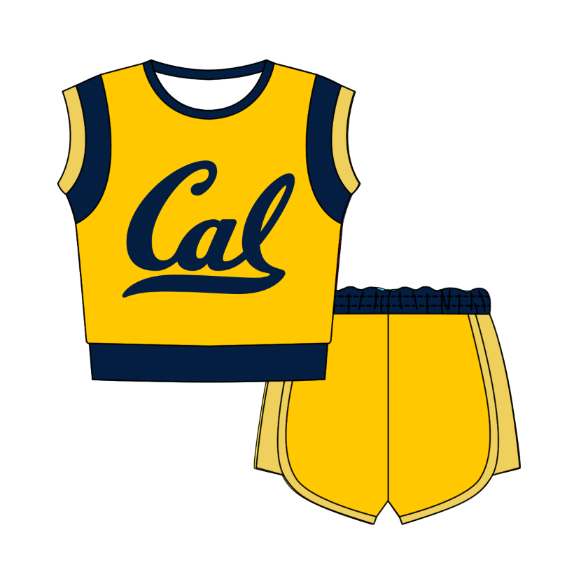 Custom moq 5 mix size milk silk summer teams Yellow Sleeveless O-Neck Top And Shorts Set Cute And Comfortable Kids' Outfit