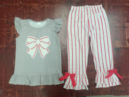 Custom moq 3 eta 6-7weeks baby girl clothes basbeall bow short sleeve Pants Suit