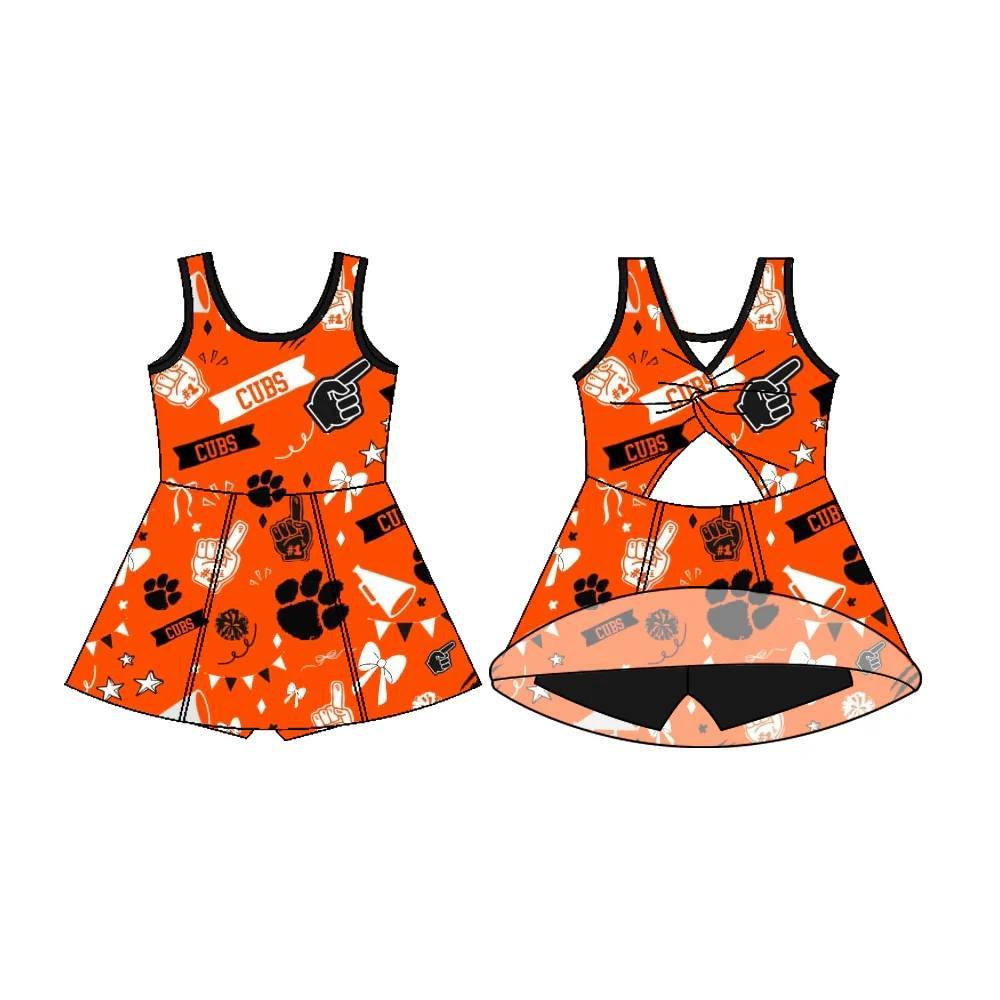 Custom moq 5 each style eta 6-7weeks baby girl clothes team bow orange sleeveless skirts dress-25.7.17