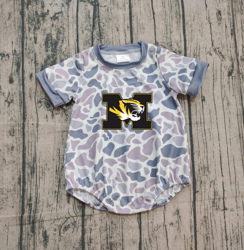 Custom moq 5 mix size milk silk Boy and Girl's Camouflage Gray Camouflage Romper, Milk Silk, Popular, Cute BLACK COLOR