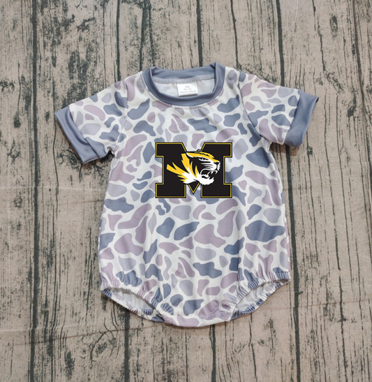 Custom moq 5 mix size milk silk Boy and Girl's Camouflage Gray Camouflage Romper, Milk Silk, Popular, Cute BLACK COLOR