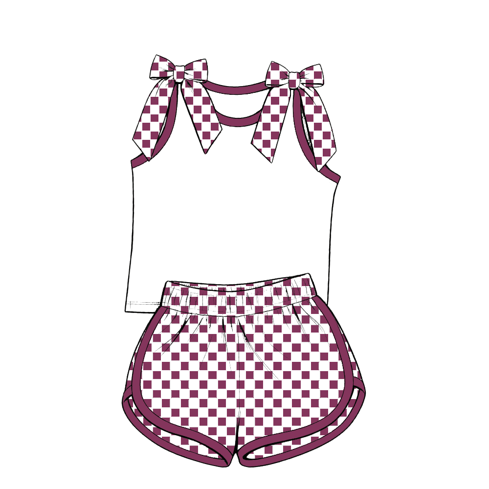 custom moq 5 mix size Baby Girls dark purplish-red Bow Sleeveless Top Shorts Summer Outfit Sets