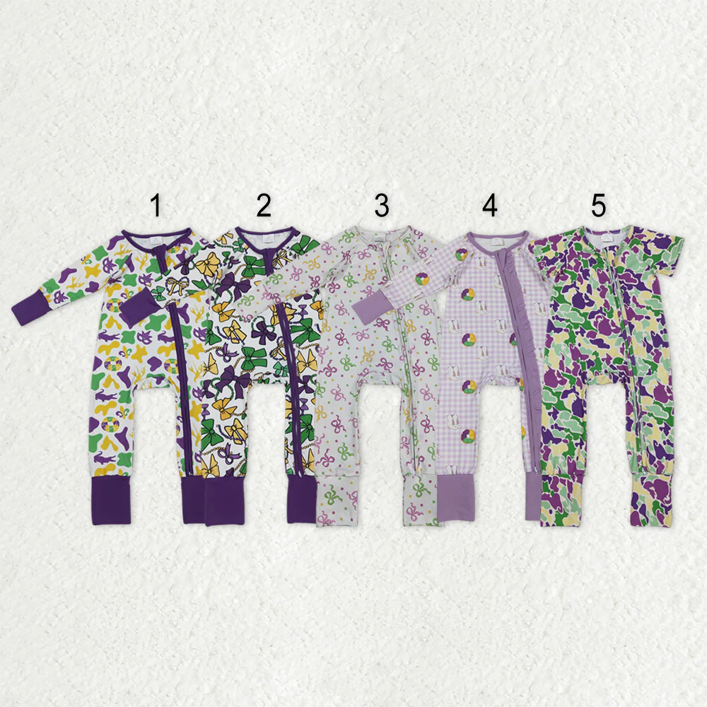 RTS NO MOQ Sibling Baby boy girls clothes mardi gras long-sleeve rompers