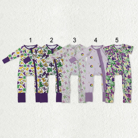 RTS NO MOQ Sibling Baby boy girls clothes mardi gras long-sleeve rompers