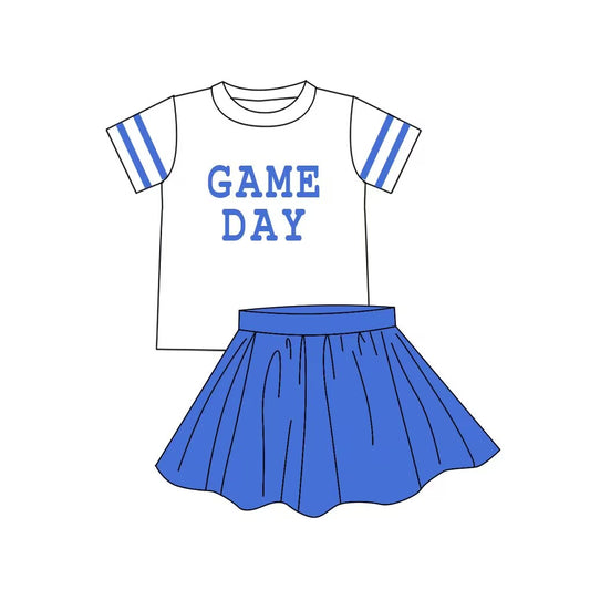 custom moq 5 tat about 4-6 weeks baby girls clothes GAME DAY light blue short sleeve skirts summer outfits