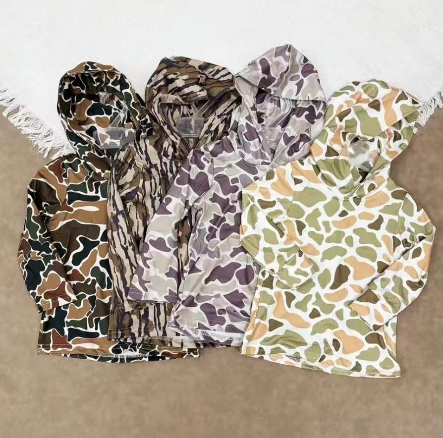 RTS NO MOQ Sibling baby boy clothes camouflage hooded long sleeved tops