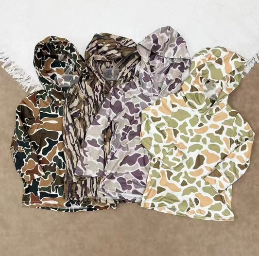 RTS NO MOQ Sibling baby boy clothes camouflage hooded long sleeved tops