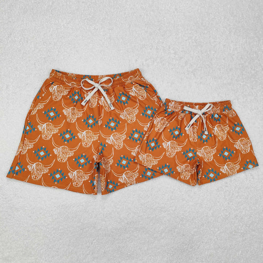 RTS NO MOQ S0462 Daddy and me Men Baby Boys Western Cow Aztec Trunks Bottoms Swimsuits
