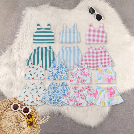 RTS NO MOQ Sibling baby Girls clothes yoga striped short sleeve Clothes Sets