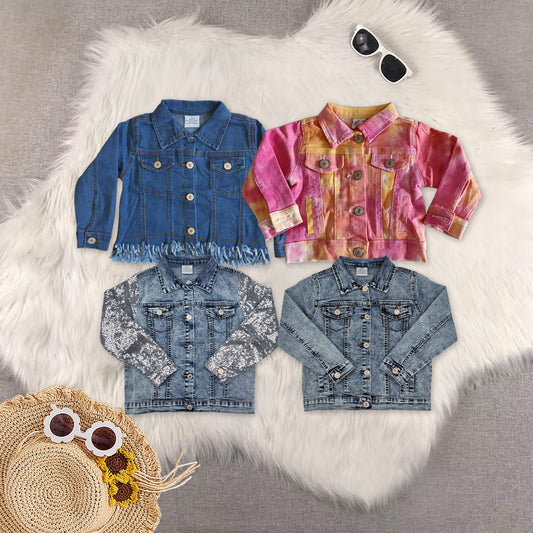 RTS NO MOQ Sibling baby girls clothes Blue and white denim top Denim jackets