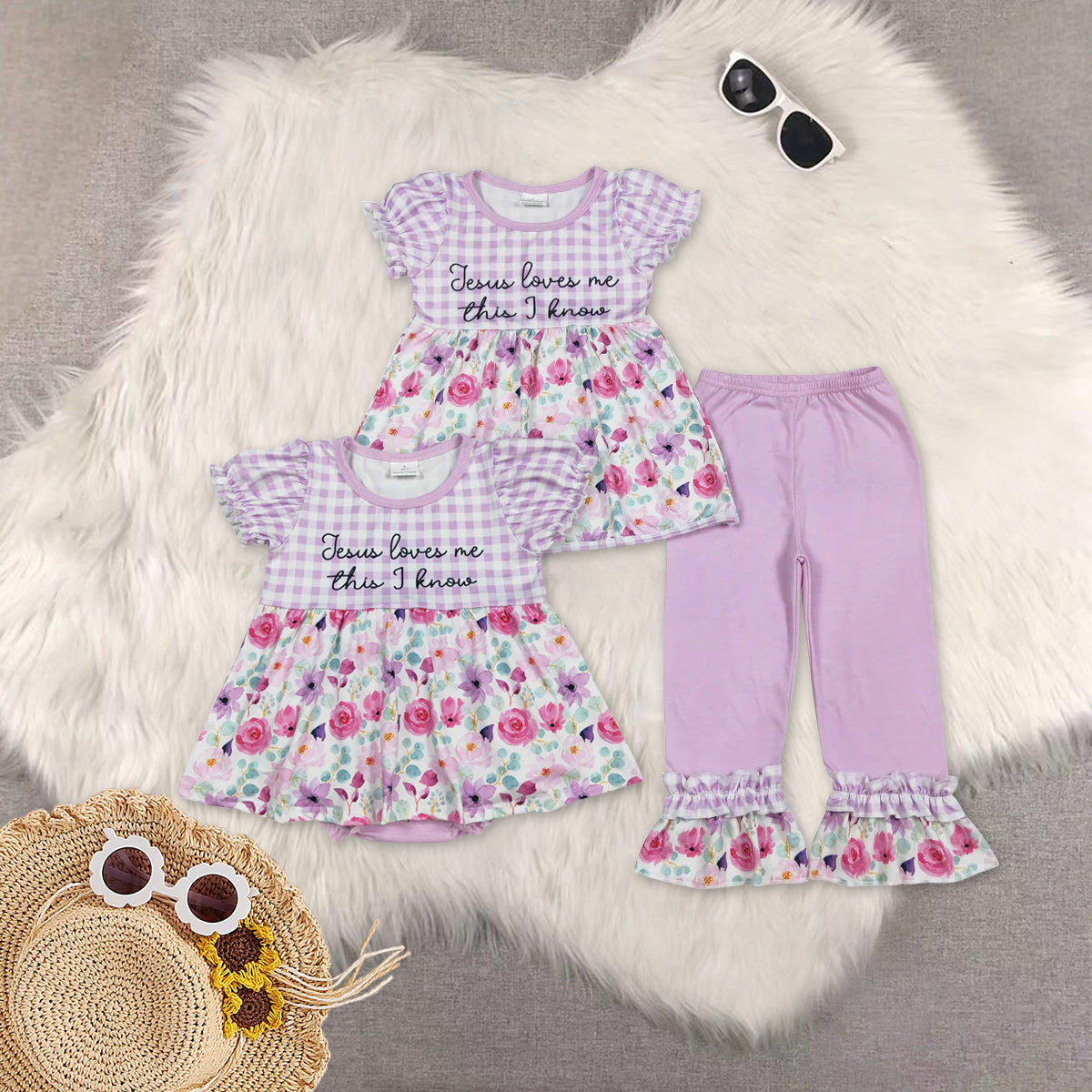 RTS NO MOQ sibling baby girls clothes floral short sleeve Clothes Sets and romper