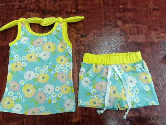 Custom moq 3 eta 6-7weeks baby girls clothes floral sleeveless shorts sets