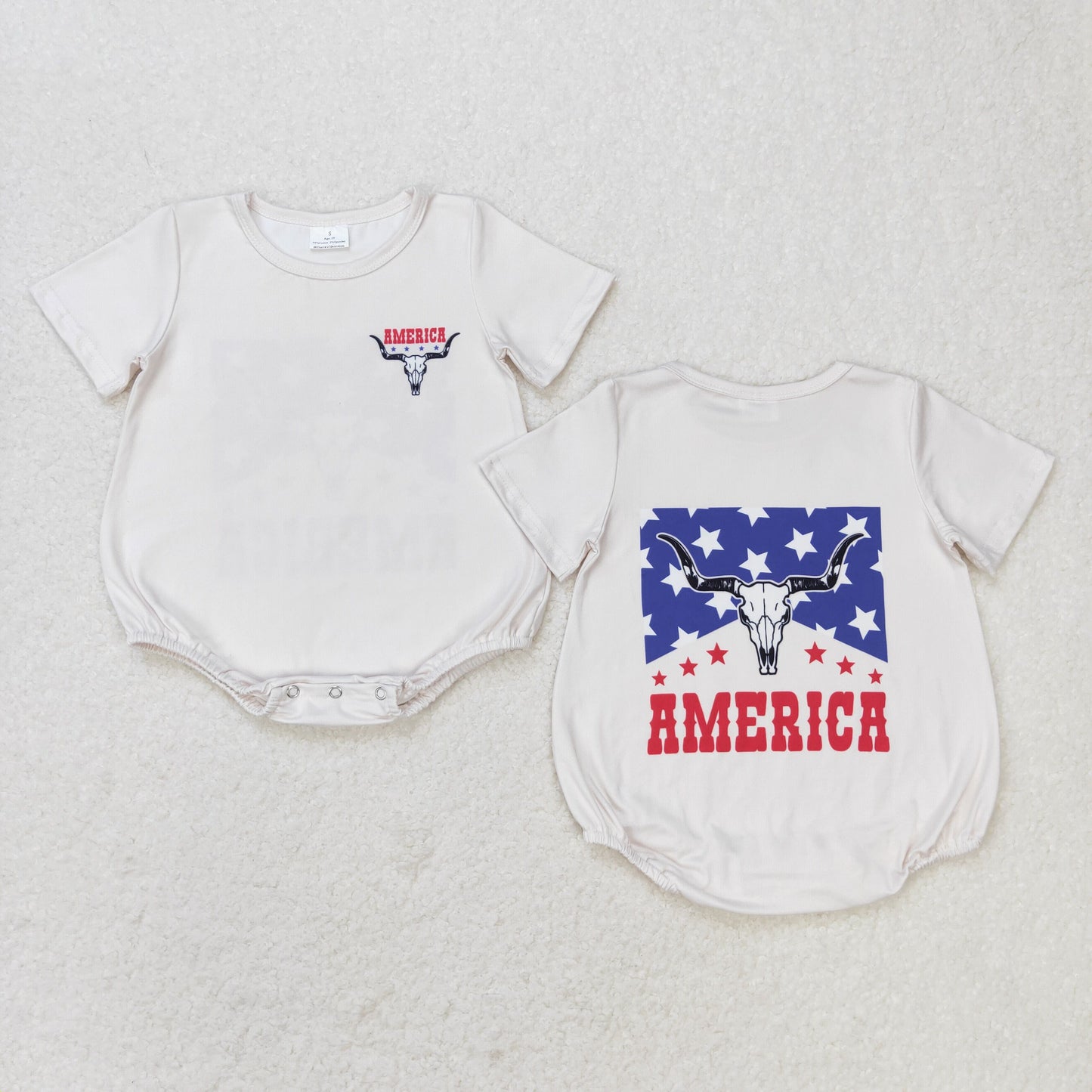 RTS NO MOQ（In Stock) america star alpine cow head beige short-sleeved jumpsuit