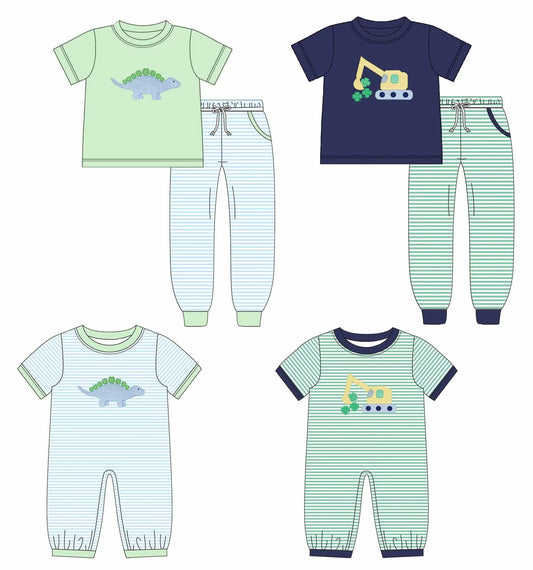 Custom moq 5 each style eta 6-7weeks baby girl clothes dinosaur short sleeve pants set 2 and rompers 2-25.8.14