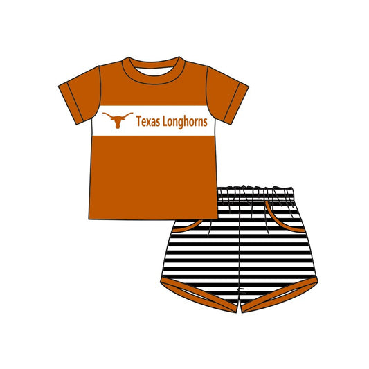 custom moq 3 eta 6-7weeks baby girls clothes team orange Short Sleeve Shorts Set