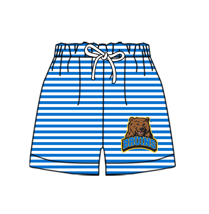 Custom moq 5 mix size milk silk summer teams Baby Blue Striped Drawstring Shorts for Children Elastic Waist Kids Summer Shorts