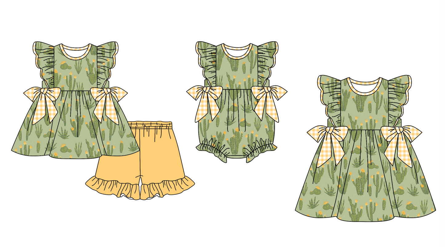 12.10 custom each style moq 5eta 4-6week Sibling Sister catcus baby girl short sleeve shorts sets and dress and rompers match family design