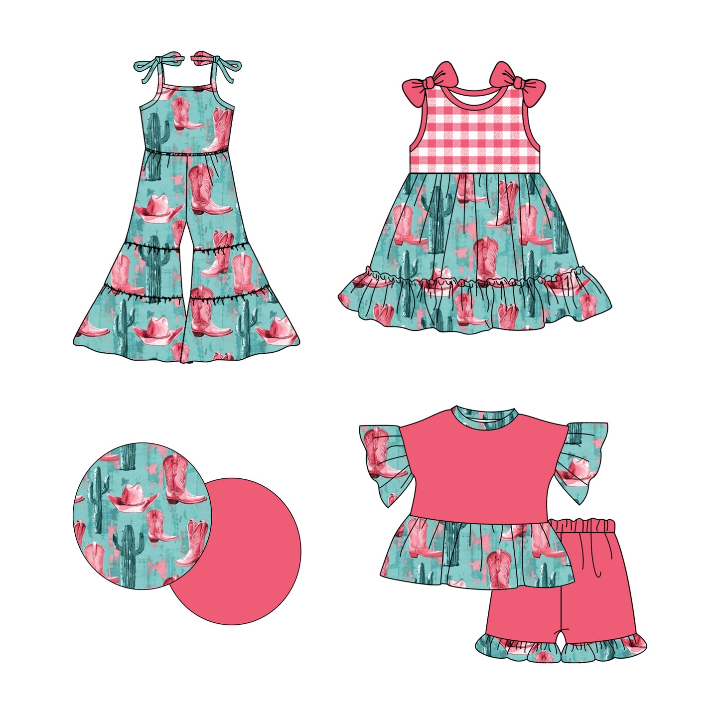 2.22 custom each style moq 5eta 4-6week Sibling Sister boot baby girl sets and dress and jumpsuit match family design