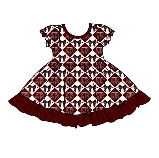 Custom moq 5 mix size Baby Girl's Dark red Plaid Short-Sleeved Team Dress Cute And Stylish Outfit for Little Ones