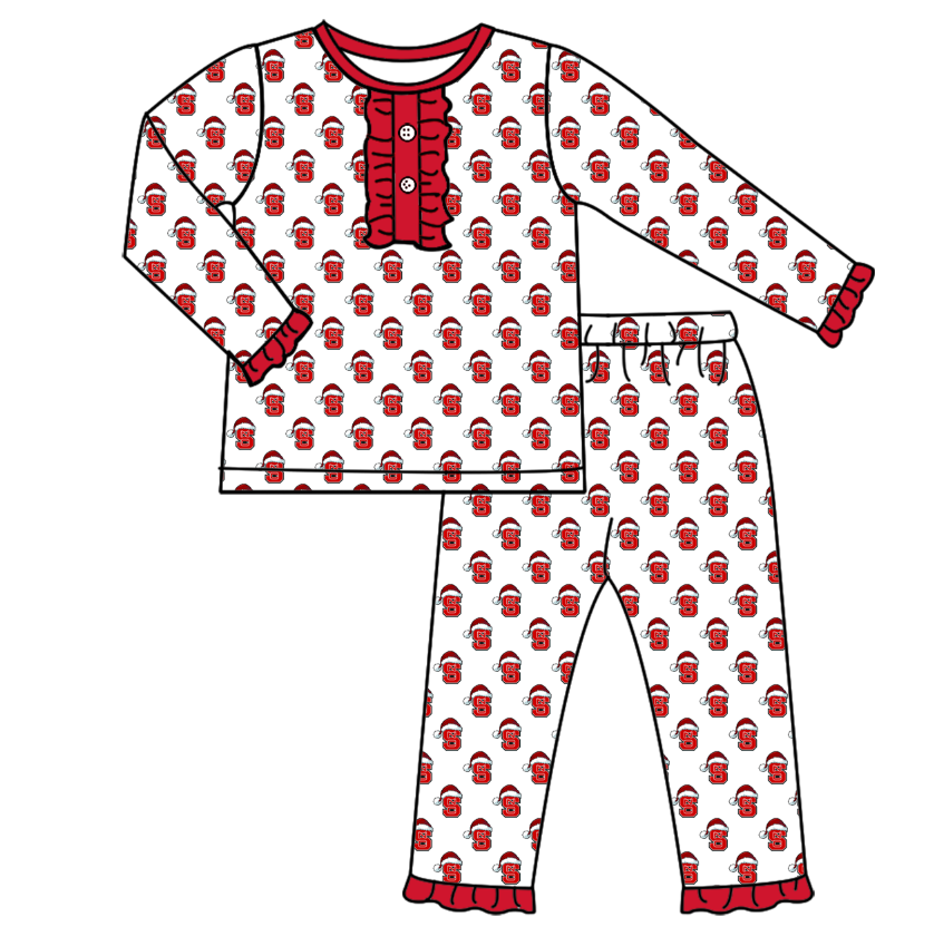 Custom moq 5 tat about 6-8 weeks Santa hat red SZC team long sleeve pajamas girls sets