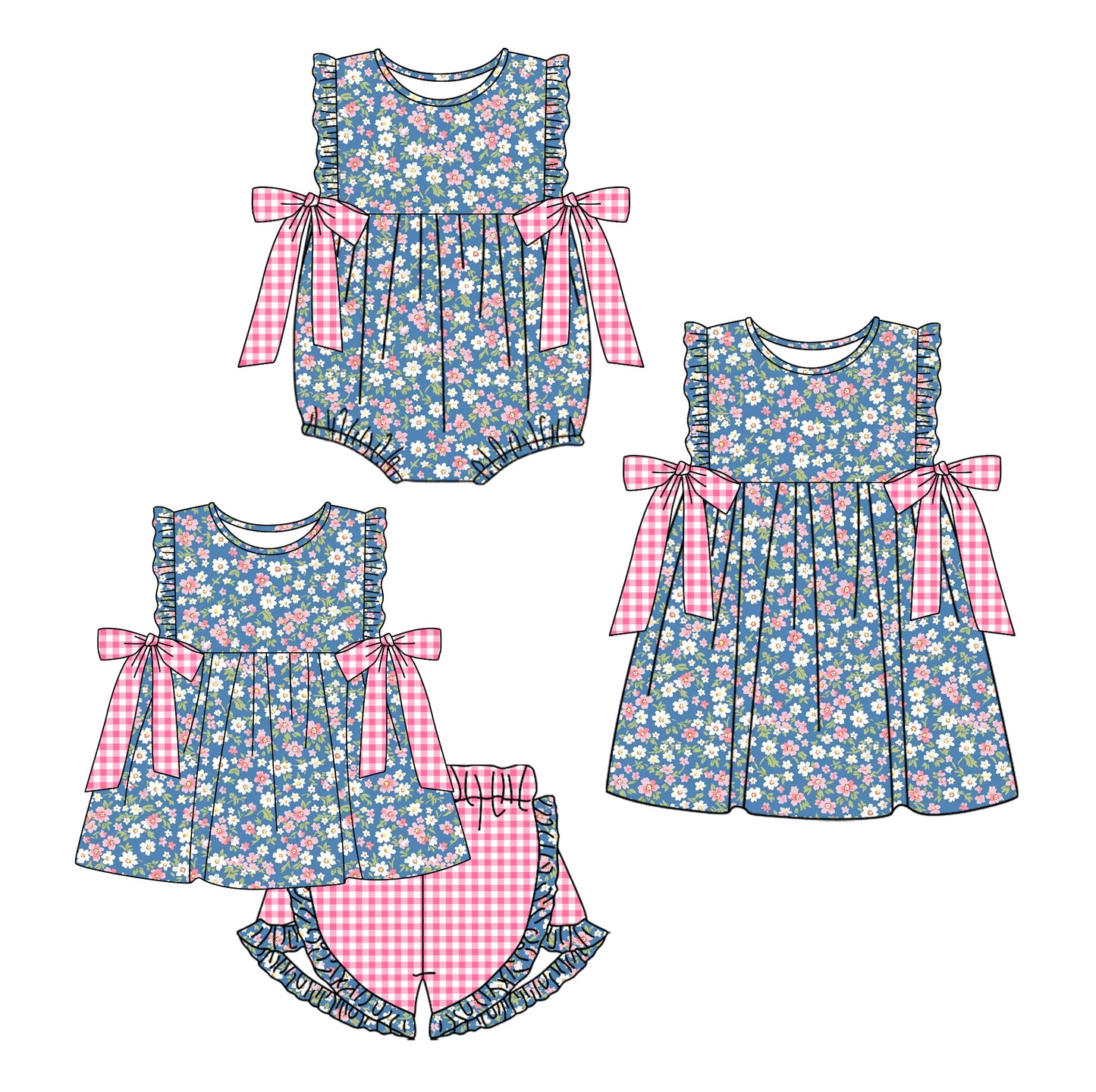 11.13 custom each style moq 5eta 4-6week Sibling Sister floral baby girl short sleeve shorts sets and dress and rompers match family design