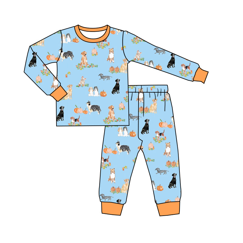 5.11custom each style moq 5eta 4-5week Sibling Sister Border collie golden retriever beagle prints orange-blue boys and girls outfits and baby romper and dress match family design
