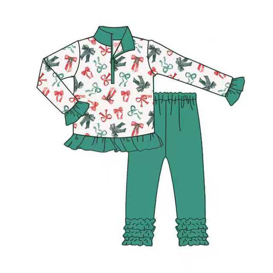 25.8.28 custom each style moq 5eta 4-6week Sibling Sisters Christmas bow baby girl long sleeve pants sets and top match family design