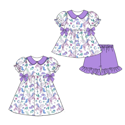3.29 custom each style moq 5eta 4-6week Sibling Sister horse rainbow baby girl short sleeve shorts sets and dresses match design