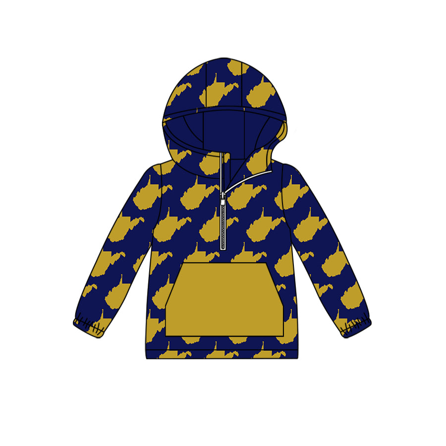 custom moq 5 tat about 6-8week Blue and gold lettering zip-up hoodie with pockets