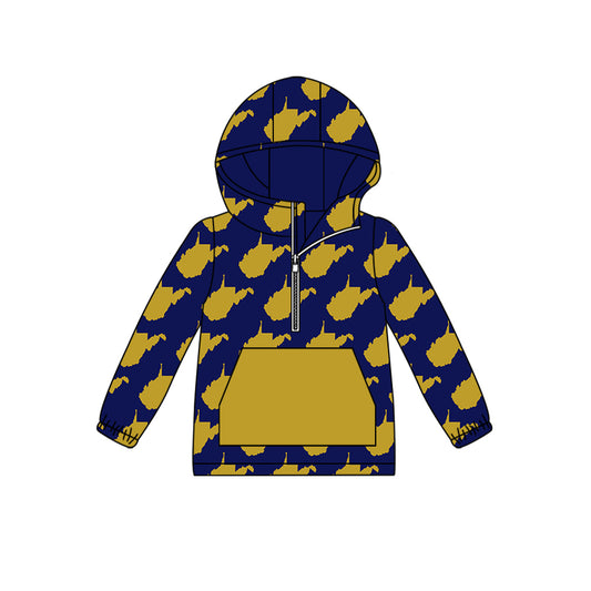 custom moq 5 tat about 6-8week Blue and gold lettering zip-up hoodie with pockets