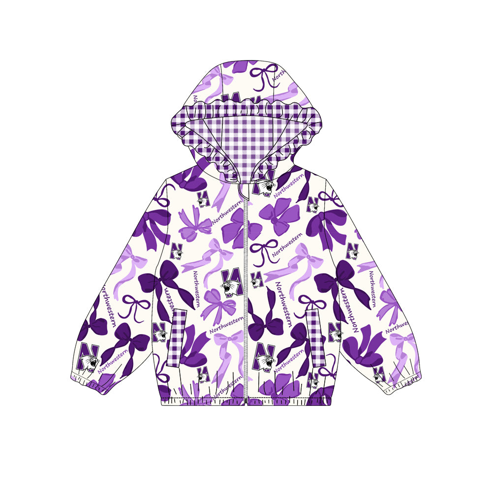 Custom moq 5 mix size milk silk summer teams baby girls clothes lace bow purple hooded long sleeve top-25.9.2