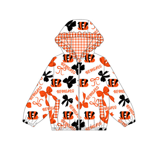 1001-Custom moq 8 mix size milk silk summer team baby girls clothes bow orange hooded long sleeve top-25.10.9