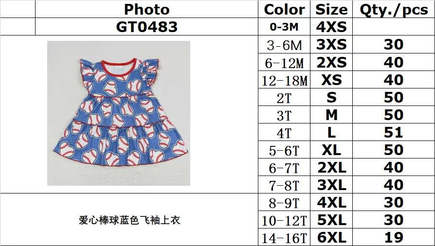 GT0483 Love baseball blue flying sleeve top