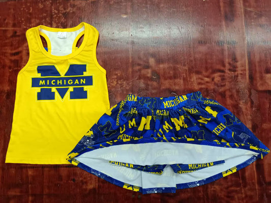 Custom moq 3 eta 6-7weeks baby girls clothes team yellow sleeveless skirts shorts sets-25.5.9