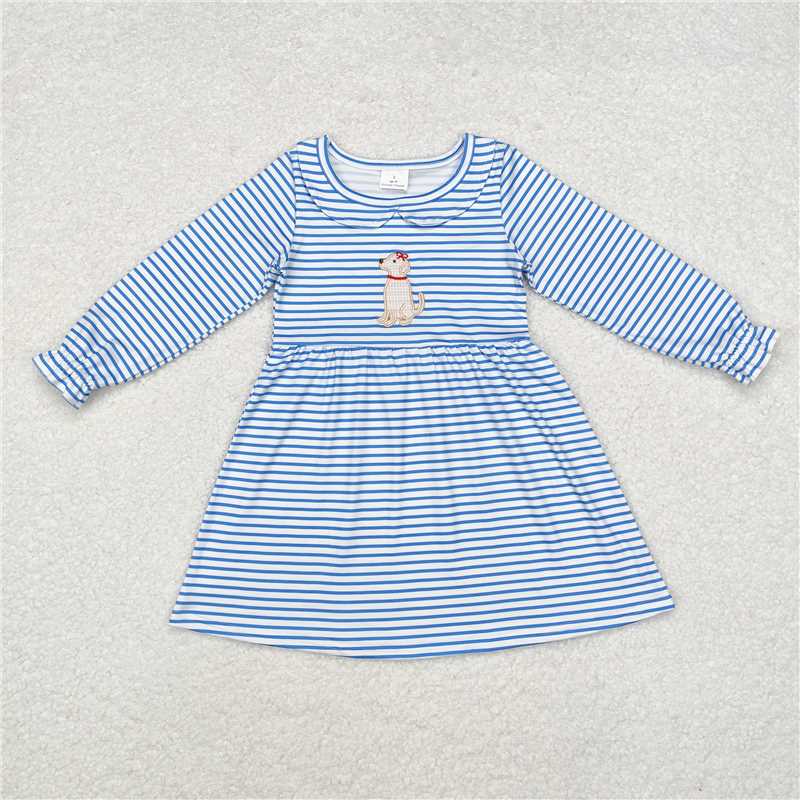 RTS NO MOQ（In Stock) baby clothing embroidery puppy long sleeve dress