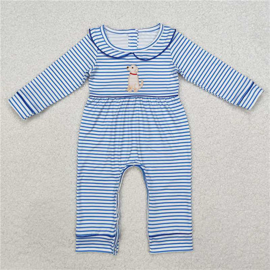 RTS NO MOQ（In Stock) Embroidered puppy long-sleeved jumpsuit