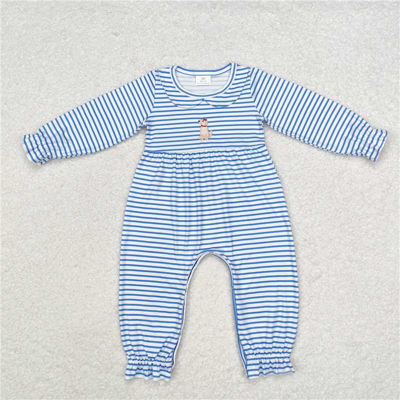 RTS NO MOQ（In Stock ) Embroidered puppy long-sleeved jumpsuit