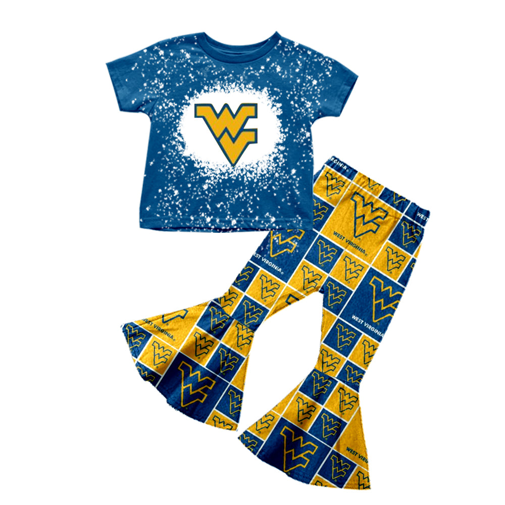 baby girl clothes team blue and yellow top pants toddler girl summer outfit