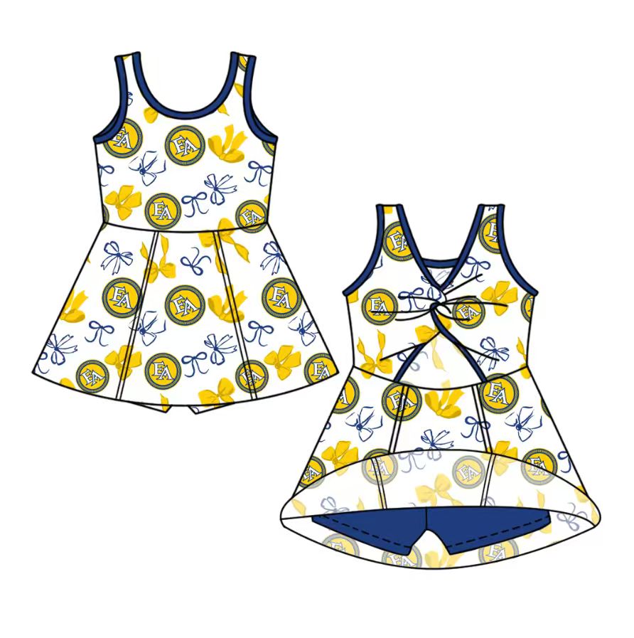 custom moq 5 mix size NB020624 Baby Girls Bow Print Team Yoga Active Sleeveless Shorts Knee Length Dresses