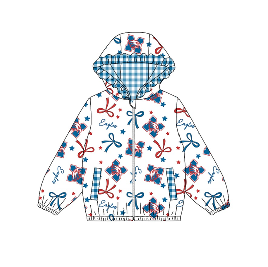 Custom moq 8 mix size eta 6-8weeks Blue girls' long-sleeved trousers jacket and bow tie suit
