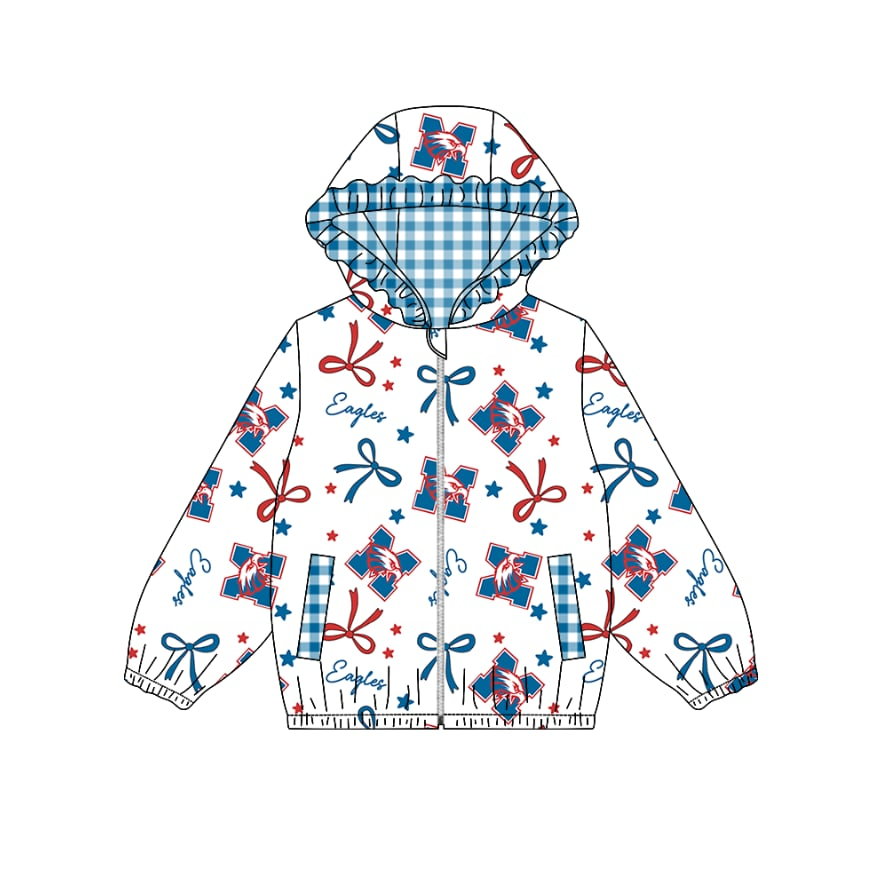 Custom moq 8 mix size eta 6-8weeks Blue girls' long-sleeved trousers jacket and bow tie suit