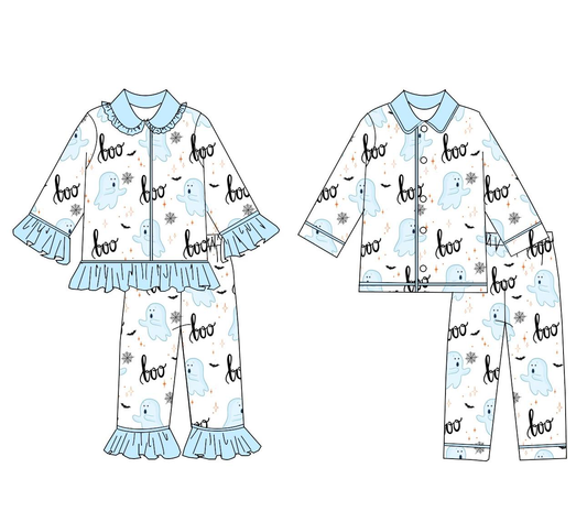 Custom moq 5 each style eta 6-7weeks baby girl clothes boo long sleeve pants sets 1 and sets 2-25.8.9