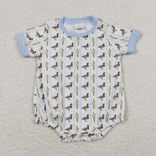 RTS NO MOQ（In Stock) Duck Blue and White Short Sleeve Jumpsuit